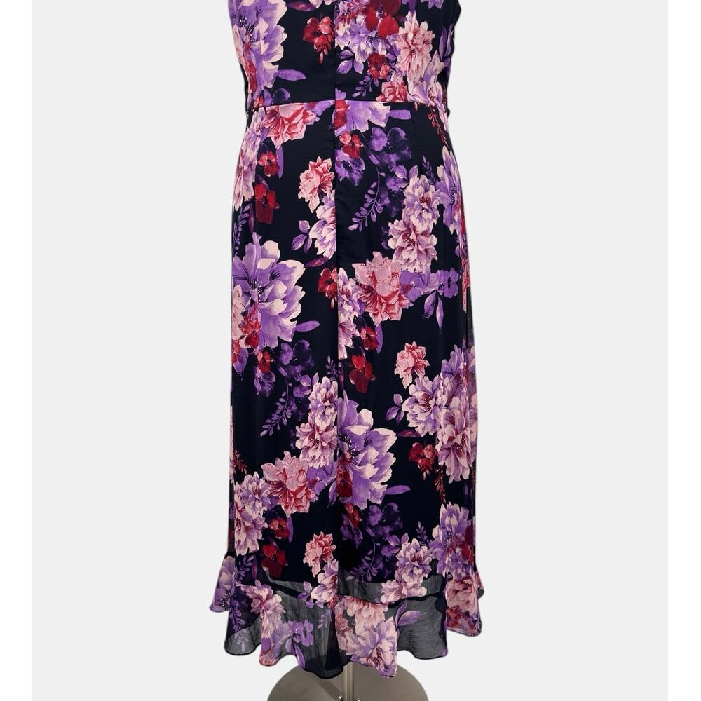 London Times Woman Navy Chiffon Faux Wrap Ruffle High Low Maxi Dress Size 20W - Picture 12 of 14